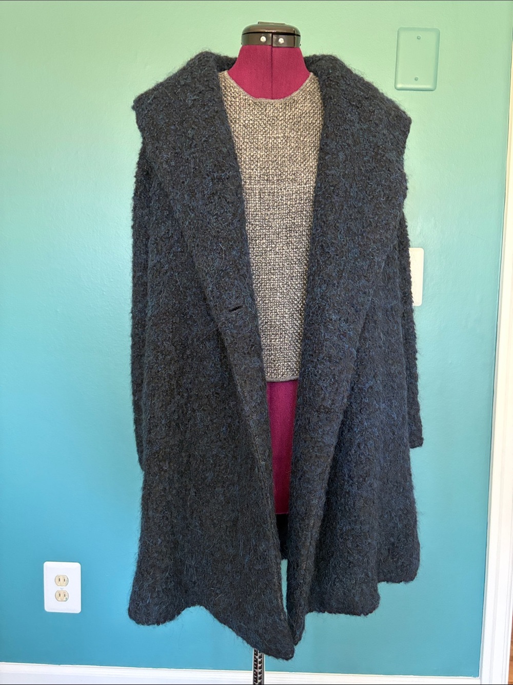 Vince Bucle Wool Black & Blue Long Coat - Like NEW sz XS
